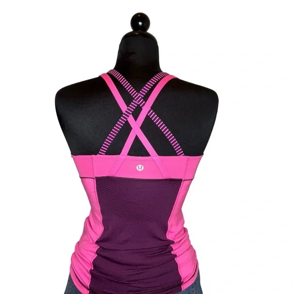 Lululemon Pink & Purple Stripe Power Y Racerback Tank – Size 2 - Picture 4 of 5